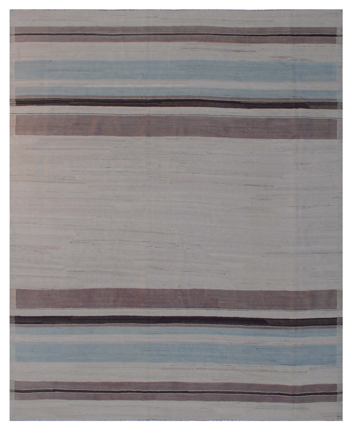 8'x10' Striped Design Blue and White Afghan Ariana Kilim