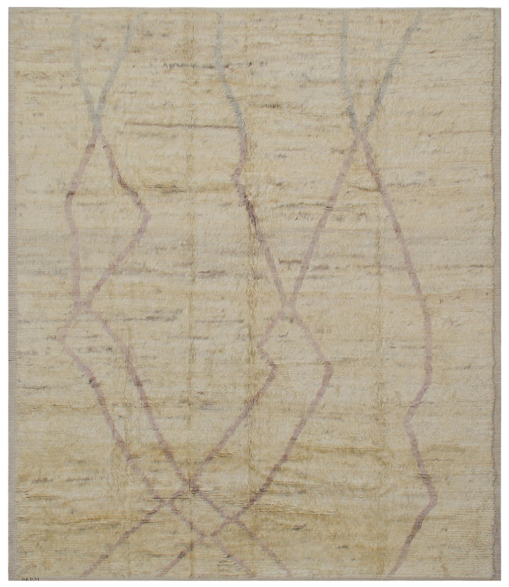 9'x11' Beige and Cream Contemporary Moroccan Style Shaggy Barchi Area Rug