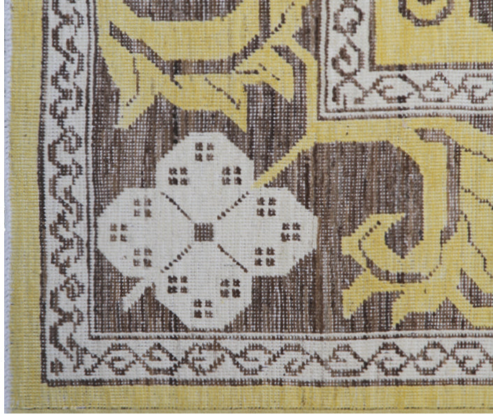 6'x9'Yellow Brown Cream Hand-Knotted Samarkand Khotan Ariana Vintage Collection Area Rug