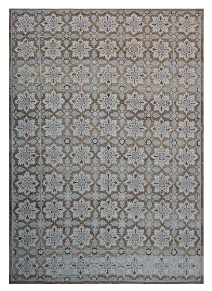 10'x14' Brown Ivory Soft Pink Blue Spanish Design Ariana Transitional Rug