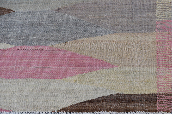 10'x14' Colorful Pink Grey Brown Cream Ivory Blue Ariana Kilim