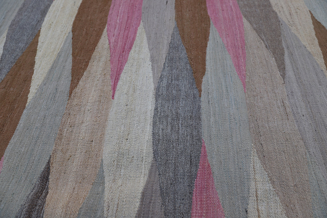 10'x14' Colorful Pink Grey Brown Cream Ivory Blue Ariana Kilim