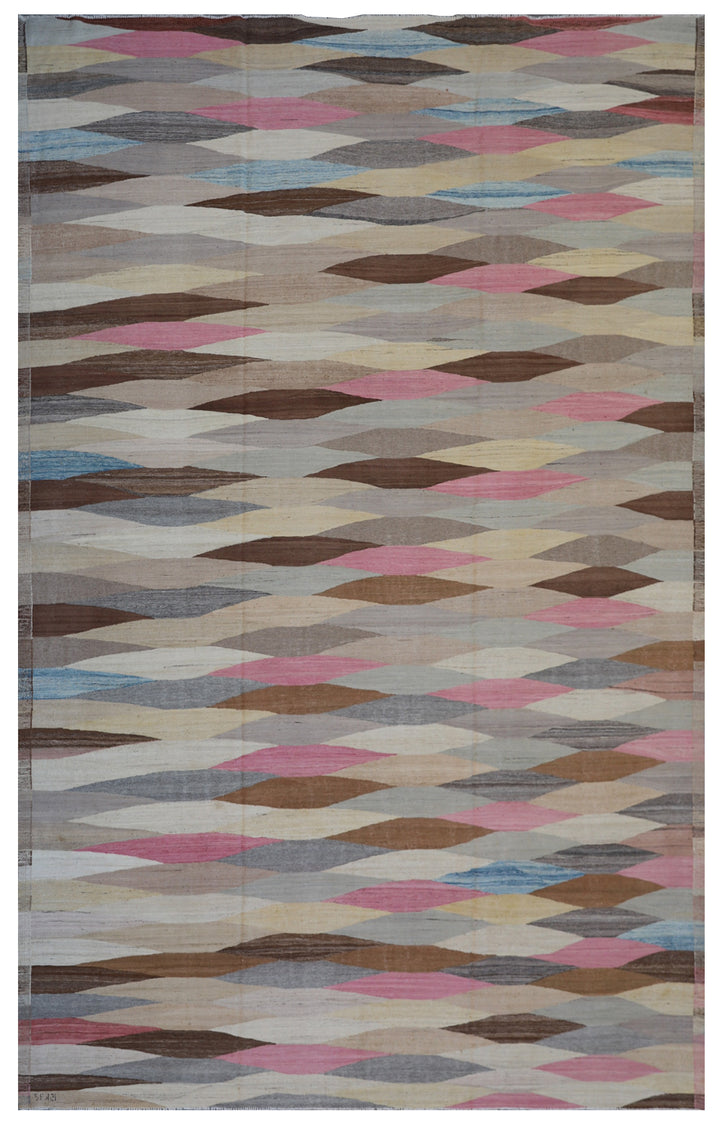 10'x14' Colorful Pink Grey Brown Cream Ivory Blue Ariana Kilim