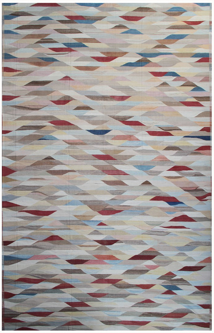 14'x22' Colorful Large Blue Cream Rust Brown Ariana Kilim