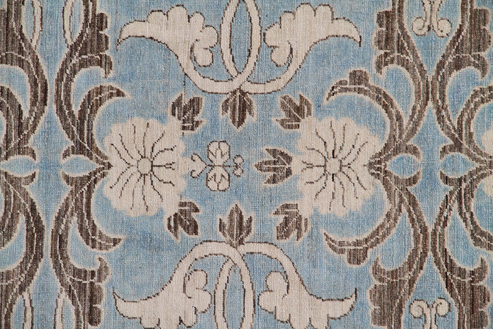 3'x10' Blue Japanese Design Hand-knotted Ariana Transitional Area Runner Rug