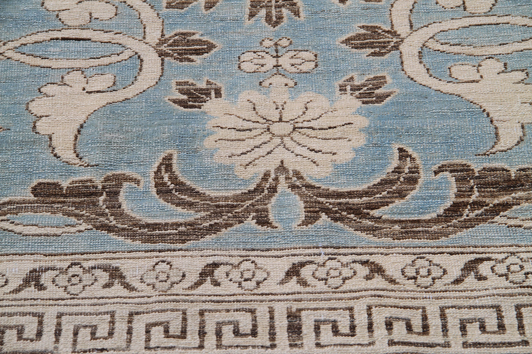 3'x10' Blue Japanese Design Hand-knotted Ariana Transitional Area Runner Rug