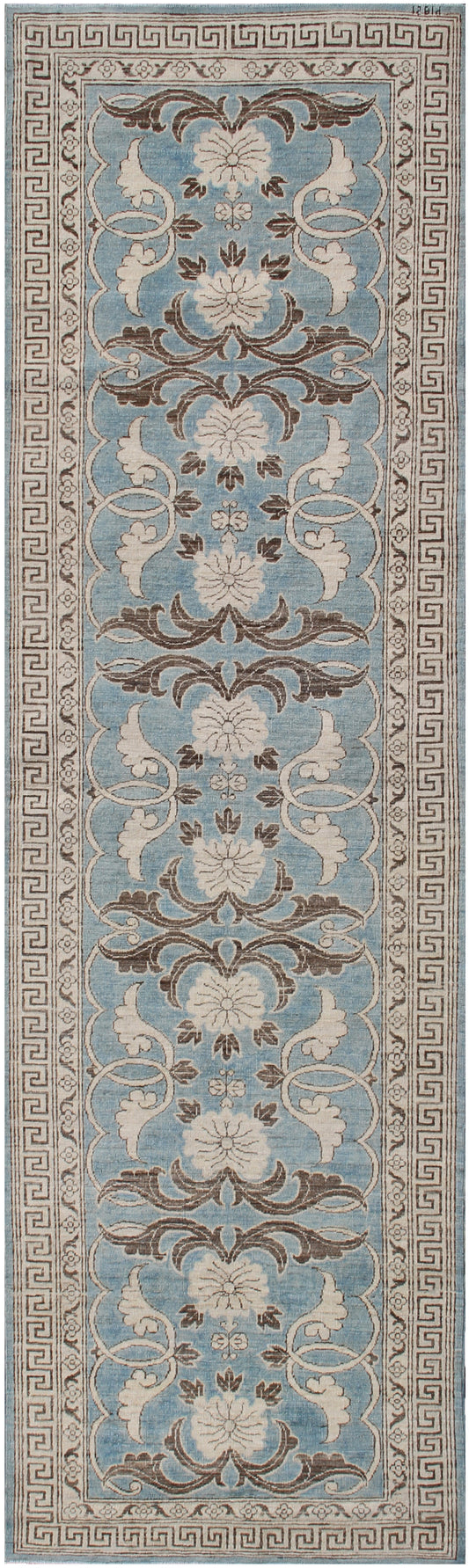 10' x 3' Blue Japanese Design Hand-knotted Ariana Transitional Area Runner Rug