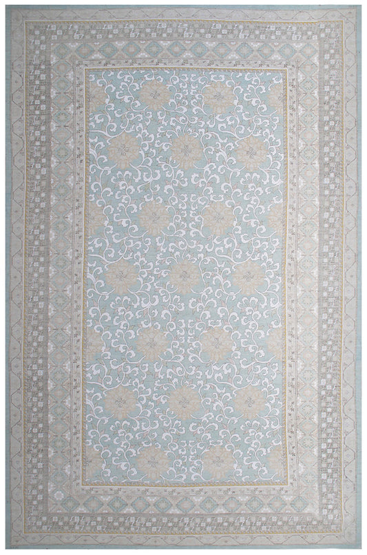 12'x19' Large Soft Blue Wool and Cotton Khotan Design Ariana Samarkand Rug