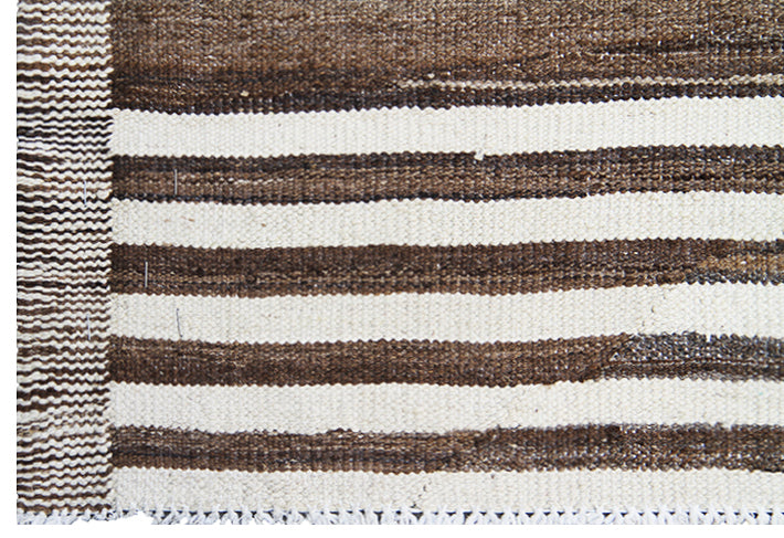 13x14 Large Square Striped Brown and Ivory Ariana Kilim
