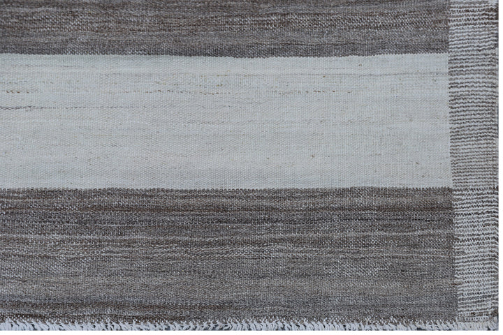 10'x14' Large Ariana Striped Ivory and Brown Hand Knotted Kilim Collection