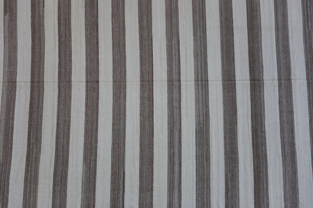 10'x14' Large Ariana Striped Ivory and Brown Hand Knotted Kilim Collection