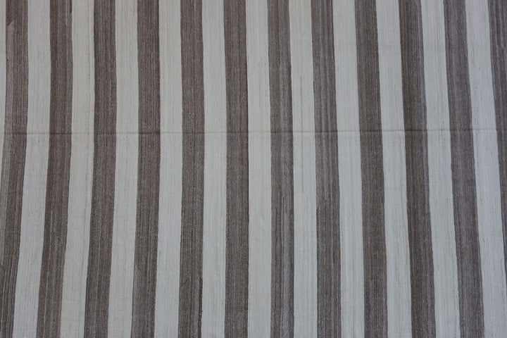 10'x14' Large Ariana Striped Ivory and Brown Hand Knotted Kilim Collection