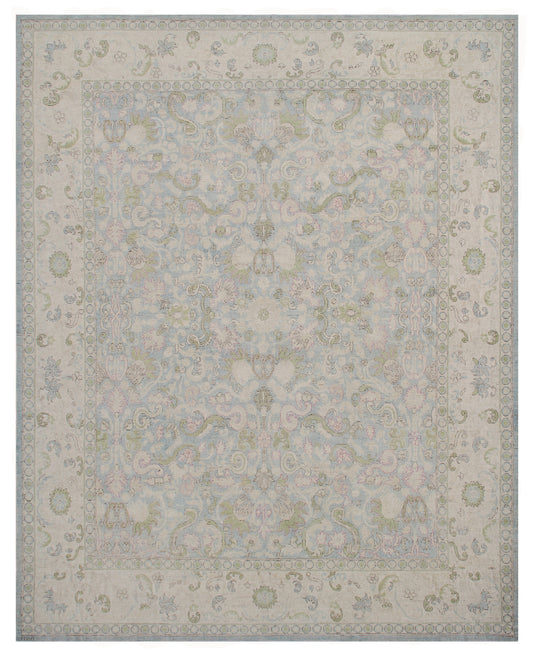 10'x13' Icy Blue Mint Green Ivory and Pink Ariana Traditional Rug