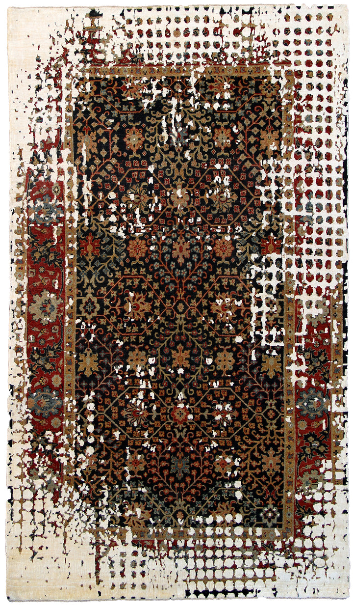 5'x8' Erased Design One Of A Kind Hand Knotted Persian Design Rug