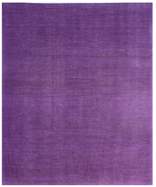 8'x10' Solid Design Plain Purple Thin Hand-Knotted Area Rug Ariana Over-dye