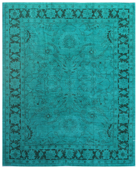 8'x10' Green Turquoise Blue Agra Ariana Over-dye Area Rug