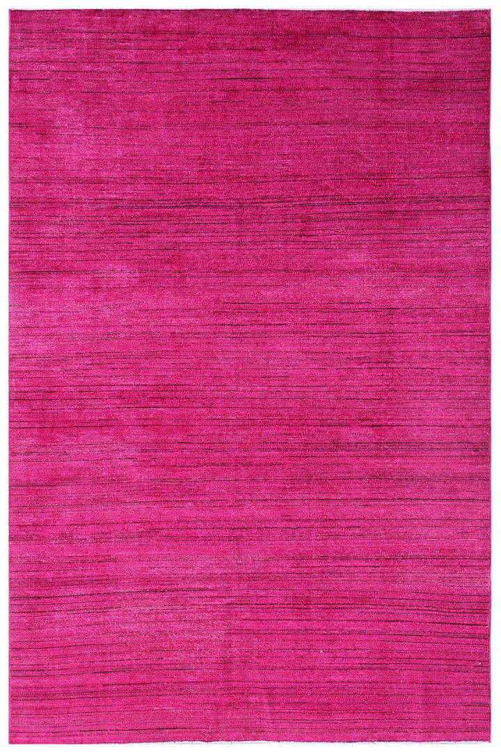 6'x9' Hot Pink Modern Stria Design Contemporary Ariana Overdyed Rug