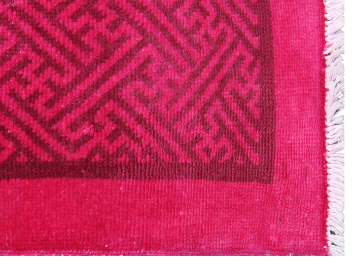 6'x10' Hot Pink Greek Key Pattern Hand-Knotted Ariana Overdyed Area Rug