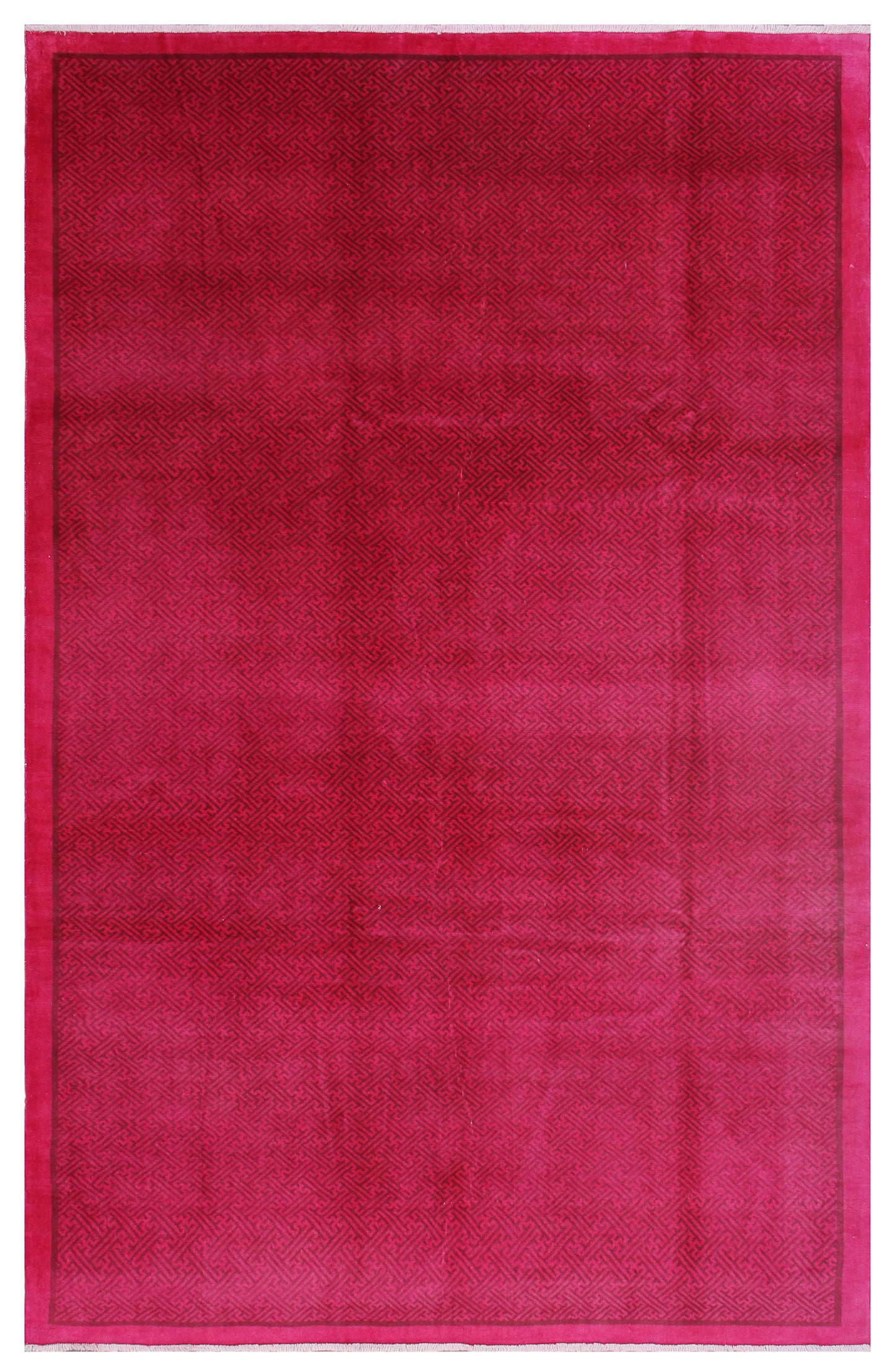 6'x10' Hot Pink Greek Key Pattern Hand-Knotted Ariana Overdyed Area Rug