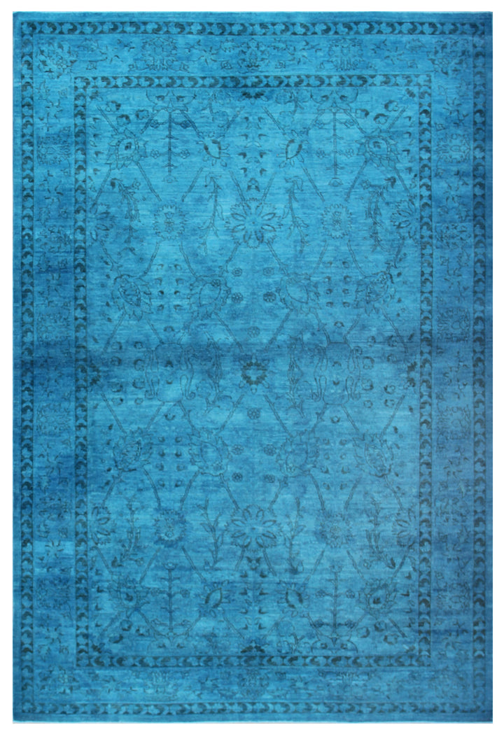 6'x9' Blue Persian Tabriz Contemporary Ariana Overdyed Rug