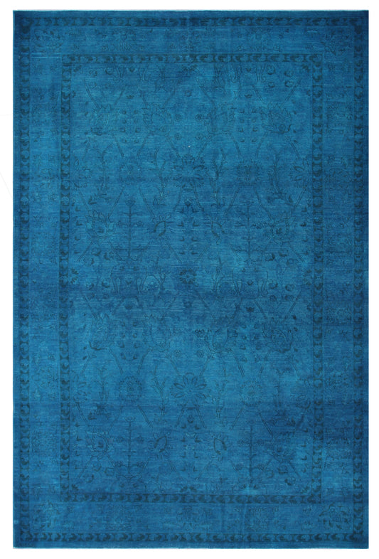6'x9' Blue Persian Design Ariana Overdyed Wool Rug