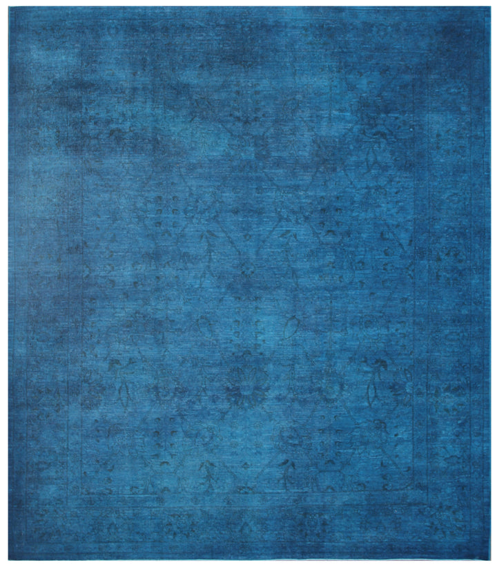 8'x10' Blue Persian Tabriz Design Hand-Knotted Ariana Overdyed Area Rug