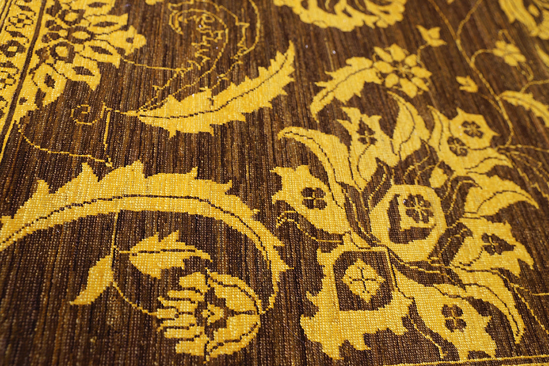 6'x9' Golden Yellow Brown Sultanabad Design Overdye Rug