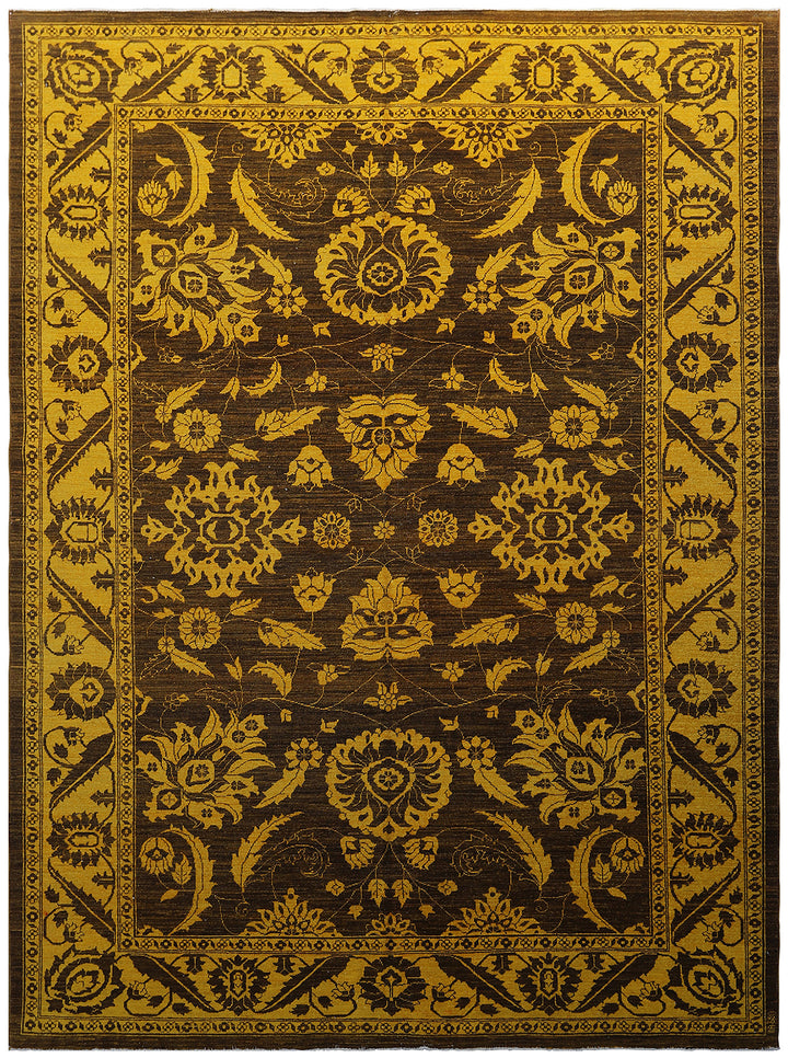 6'x9' Golden Yellow Brown Sultanabad Design Overdye Rug