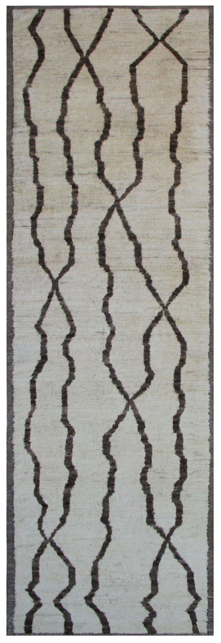 4'x16' Ivory and Brown Contemporary Moroccan Style Barchi Wide and Long Runner Wool Rug