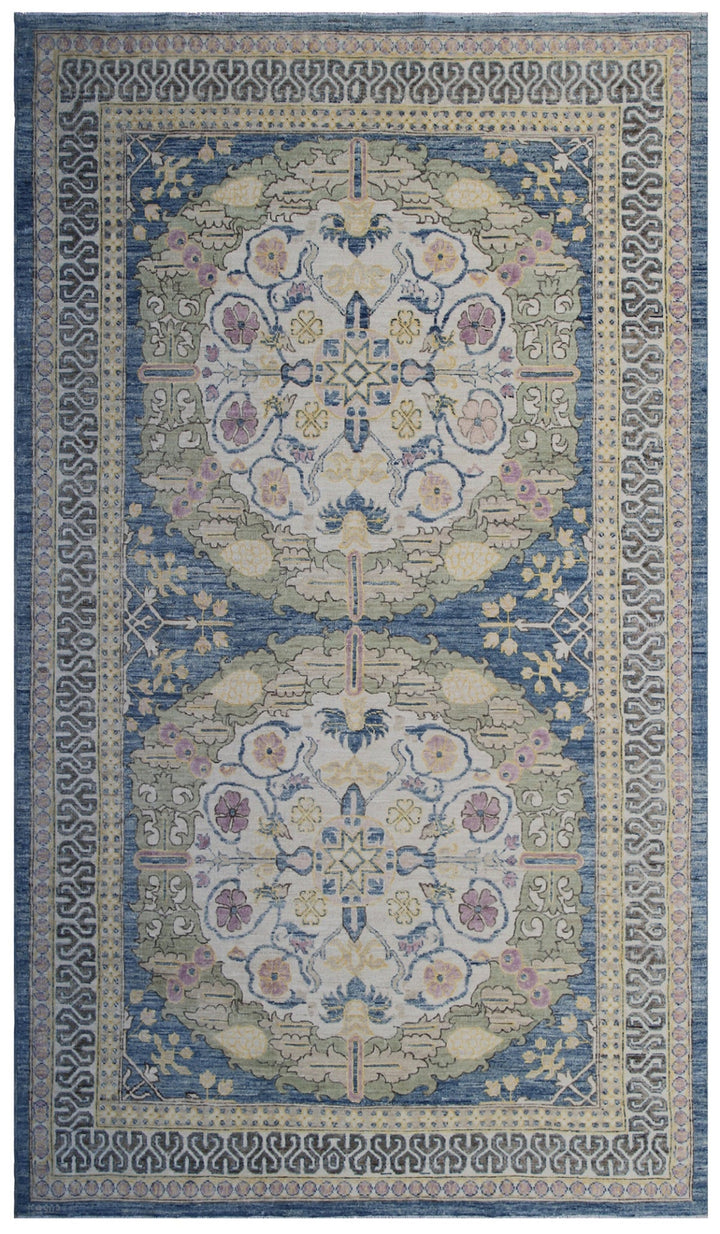4'x7' Ariana Traditional Wool Hand Knotted Blue Beige Pastel Purple Floral Design Rug