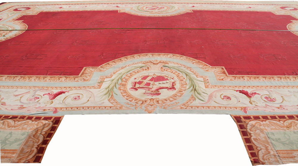 21'x30' Antique French Aubusson Palace Rug | Red Green Gold | Julius Caesar portrait