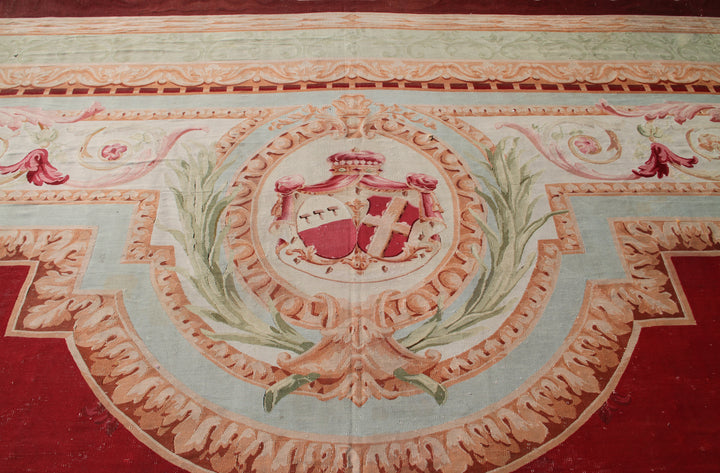 21'x30' Antique French Aubusson Palace Rug | Red Green Gold | Julius Caesar portrait