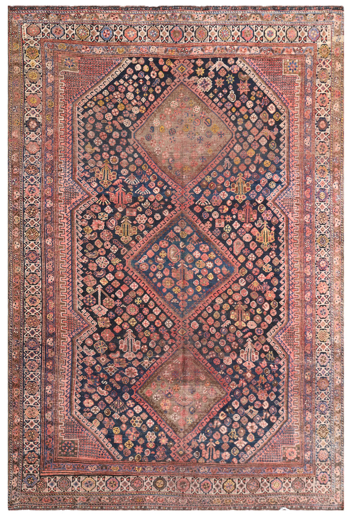 9.08 x  6.08 Semi-antique Vintage Worn-out Persian Shiraz Area Rug