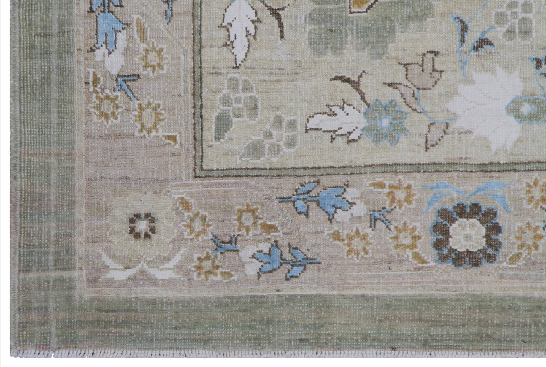 10'x14' Green Ivory Blue Silk and Wool Shah Abbas Design Tabriz Design Ariana Luxury Rug