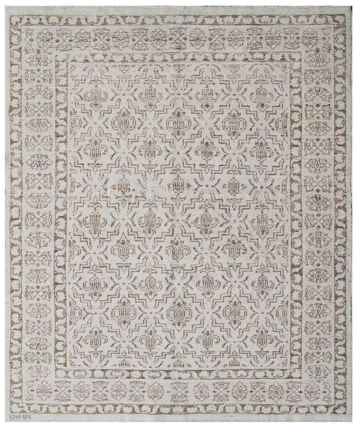 4'x5' Ariana Small Samarkand Geometric Design Beige Brown Hand Knotted Rug