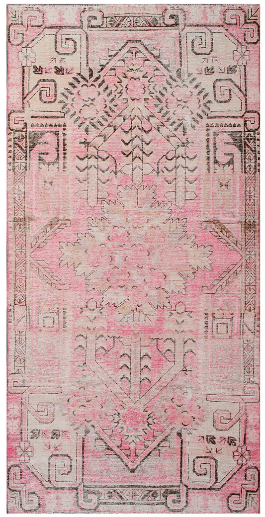 9.11 x 4.10 Vintage Pink and Black Samarkand Khotan Area Rug