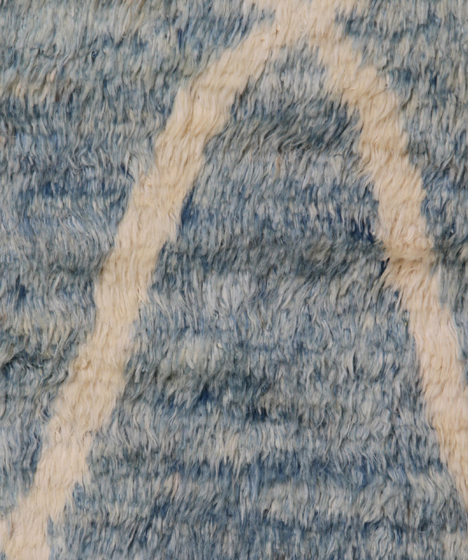 6'x9' Blue and Cream Contemporary Moroccan Style Barchi Rug