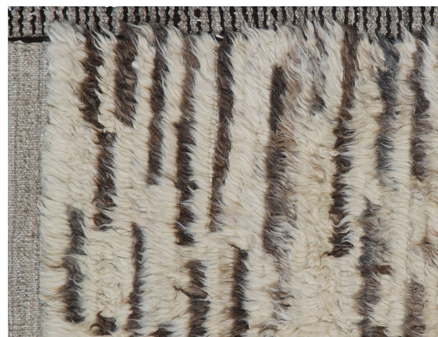 9'x12' Ivory and Brown Striped Pattern Moroccan Barchi Wool Area Rug