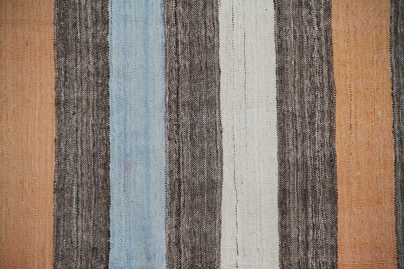 6x9 Handwoven Stripe Grey, Blue, Orange White Ariana Kilim Rug