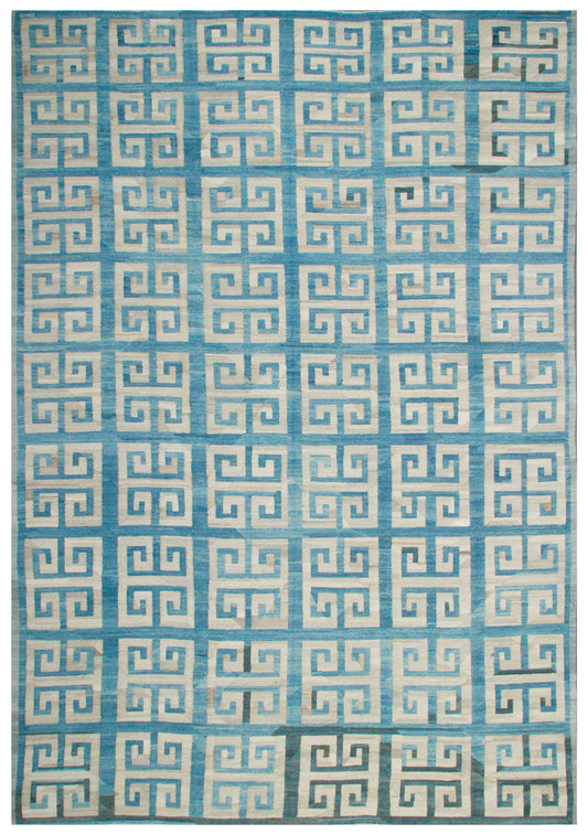 12'x18' Blue and White Large Geometric Ariana Kilim