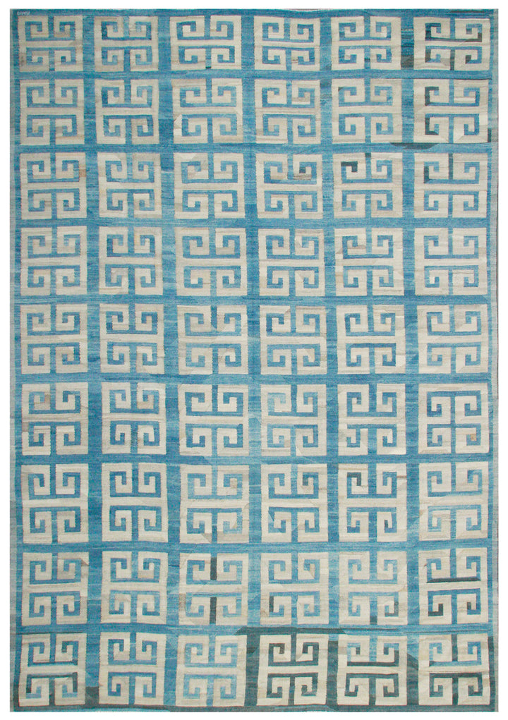 12'x18' Blue and White Large Geometric Ariana Kilim Rug