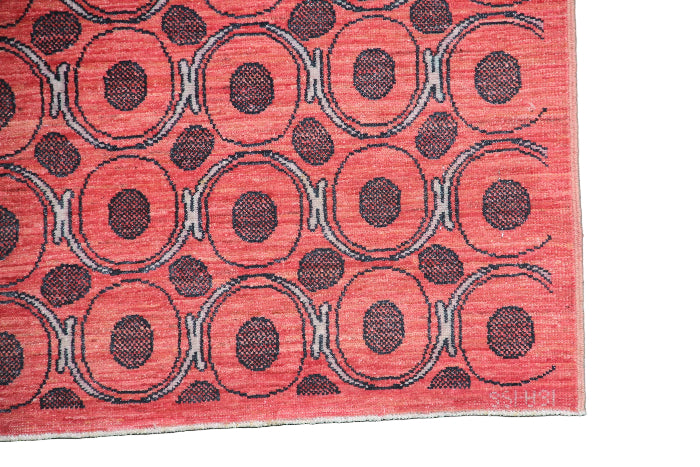 4'x6' Ariana Hand Knotted Wool Modern Circular Rose Pink Navy White Rug