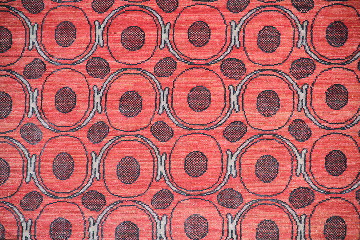 4'x6' Ariana Hand Knotted Wool Modern Circular Rose Pink Navy White Rug