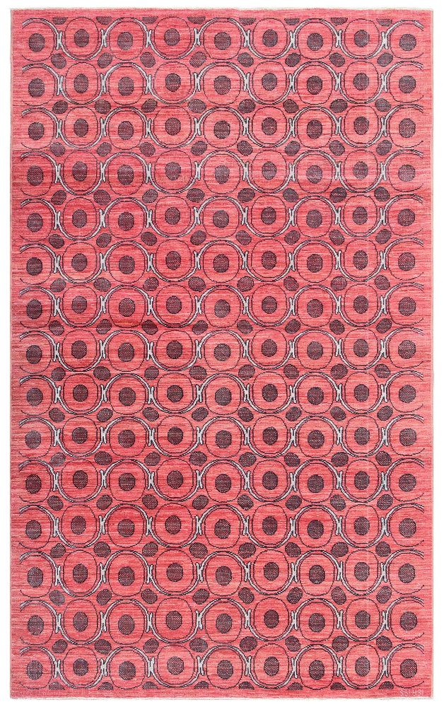 4'x6' Ariana Hand Knotted Wool Modern Circular Rose Pink Navy White Rug