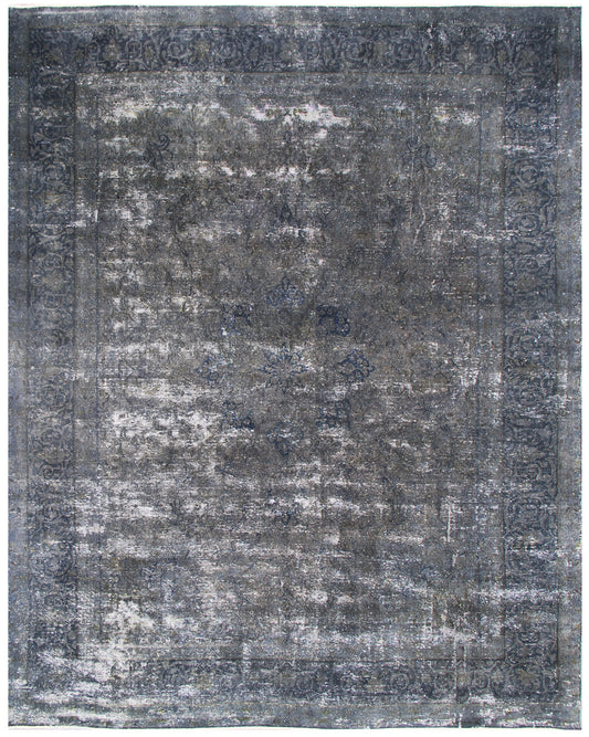 10x13 Grey Dark Blue Vintage Persian Tabriz Rug