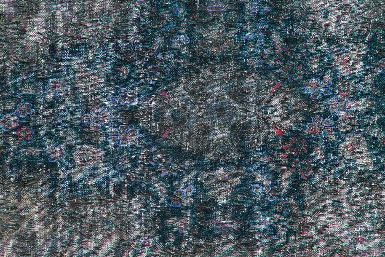 10x15 Blue Pink Grey Vintage Persian Kerman Overdye Rug