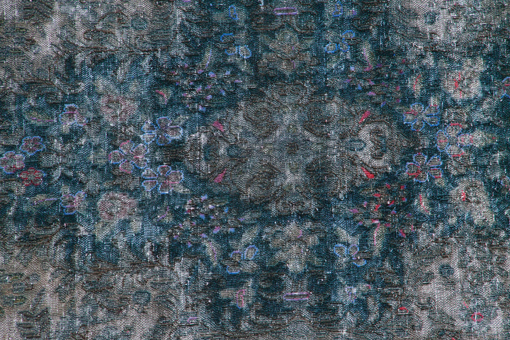 10'x15' Blue Pink Grey Vintage Persian Kerman Overdye Rug