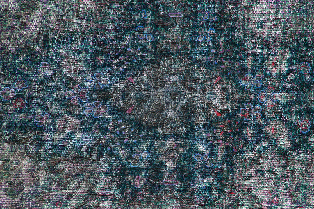 10'x15' Blue Pink Grey Vintage Persian Kerman Overdye Rug