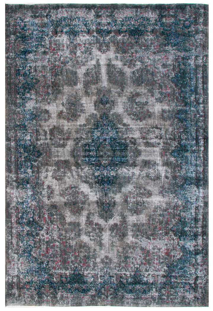 10'x15' Blue Pink Grey Vintage Persian Kerman Overdye Rug