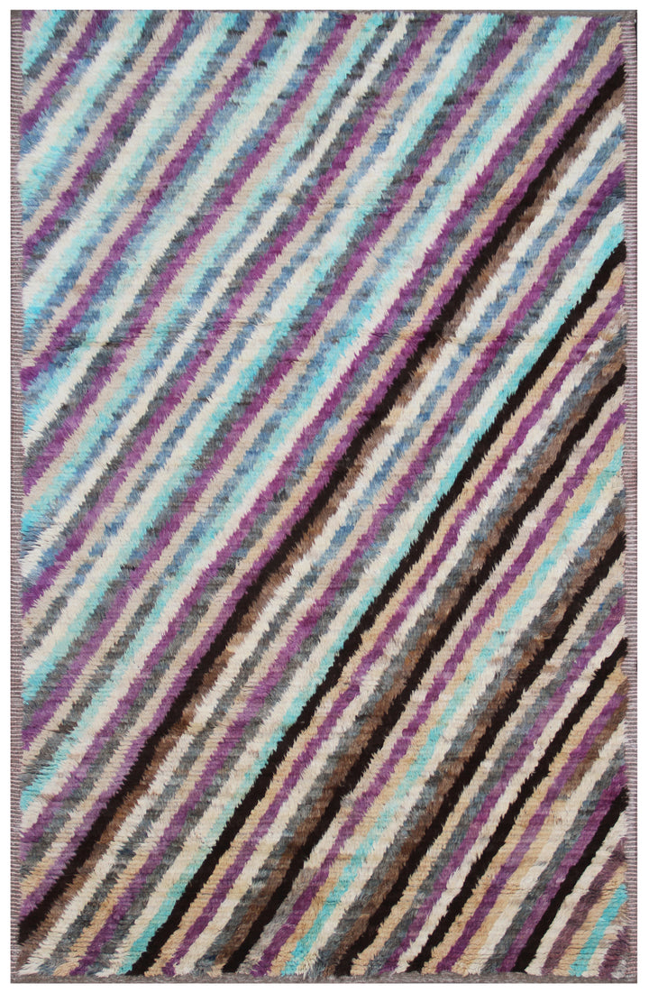 6'x9' Ariana Moroccan Vibrant Diagonal Striped Barchi Area Wool Rug